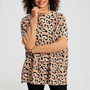 NWT Chico's Animal Print Turtleneck Pullover Sweater Size L/XL Leopard Novelty